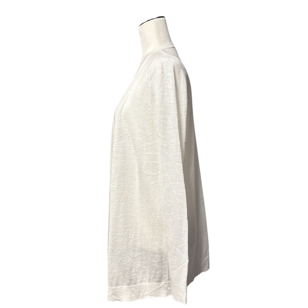 LOFT Women's White Ramie Blend Open Front Long Sleeve Cardigan Sweater M NWT - Picture 2 of 6